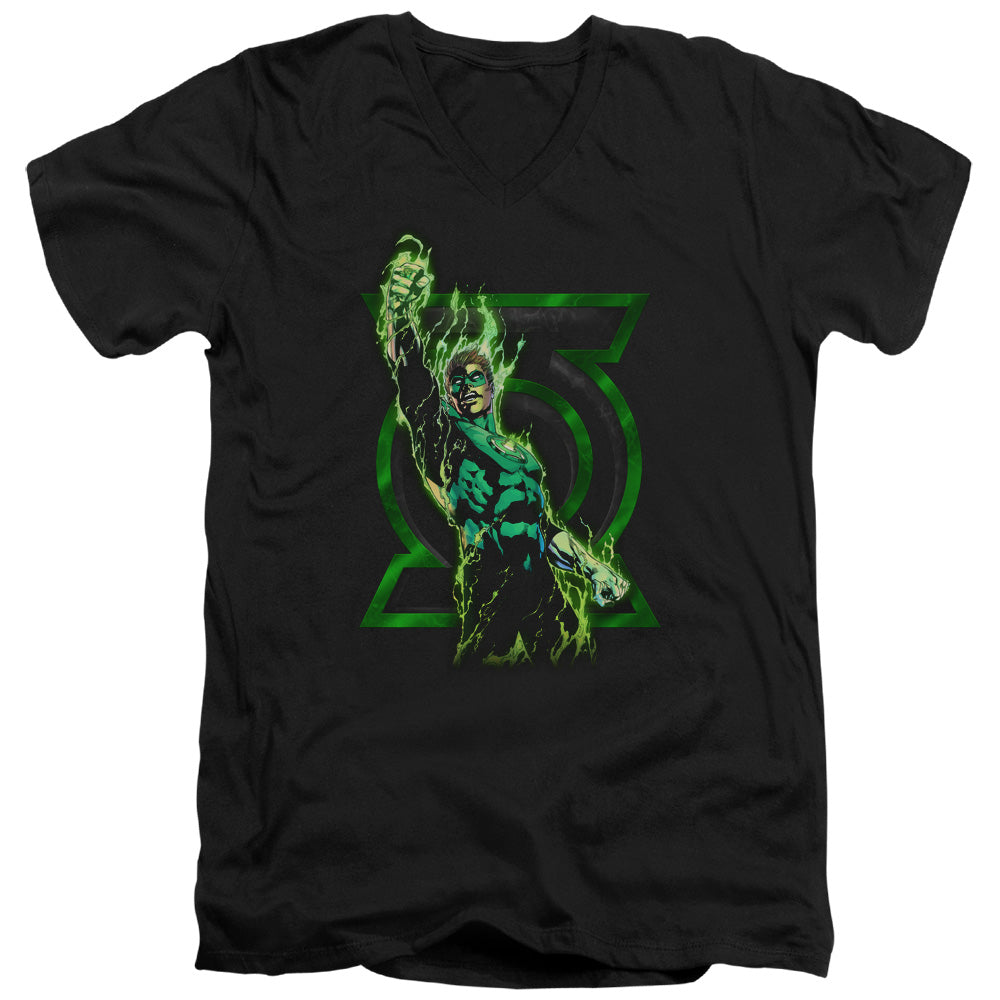 Green Lantern - Fully Charged - Short Sleeve Adult V-neck - Black T-shirt