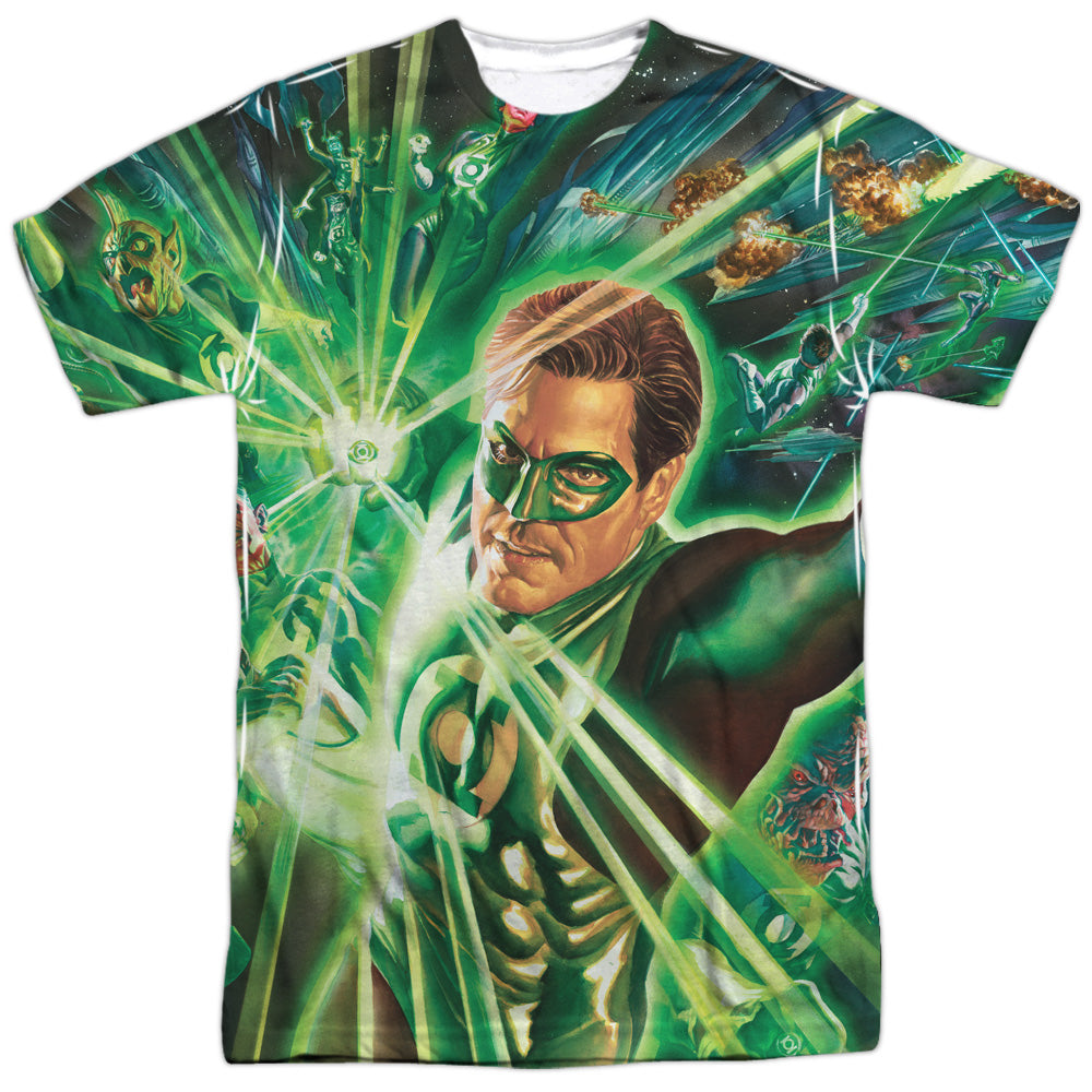 Green Lantern - Lantern Burst - Short Sleeve Adult 100% Poly Crew - White T-shirt