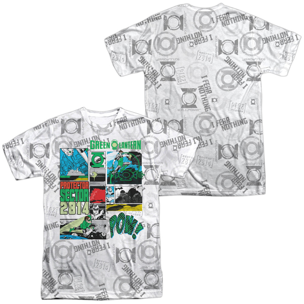 Green Lantern - Sector Protecto (Front/back Print) - Short Sleeve Adult 100% Poly Crew - White T-shirt