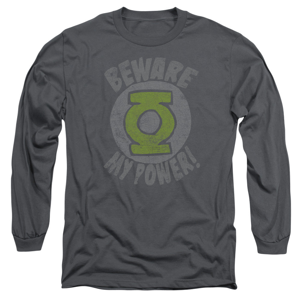 Green Lantern - Beware - Long Sleeve Adult 18/1 - Charcoal T-shirt
