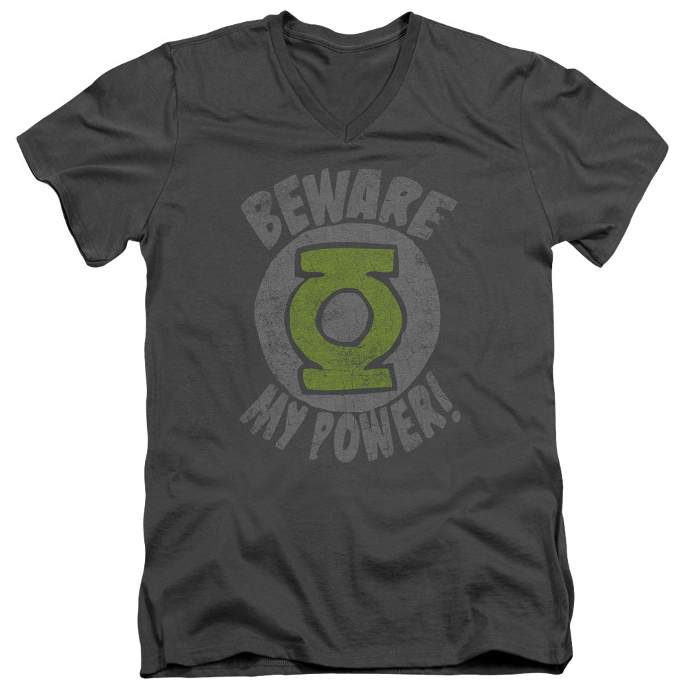 Green Lantern - Beware - Short Sleeve Adult V-neck 30/1 - Charcoal T-shirt