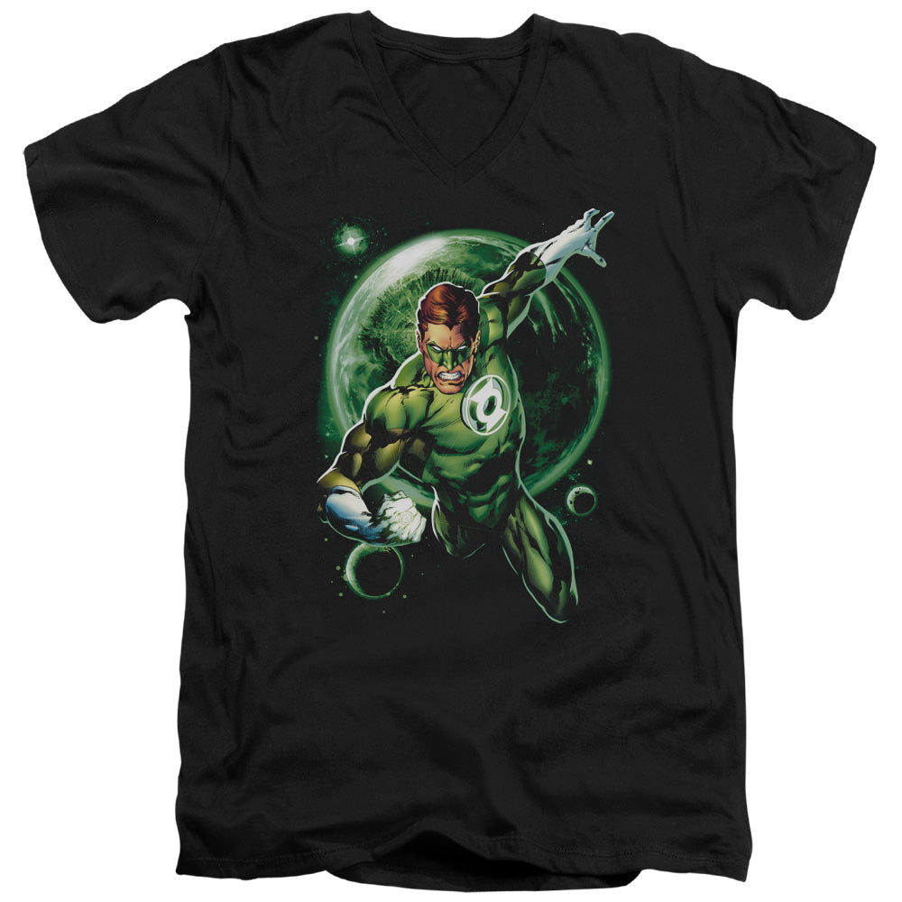 Green Lantern - Galaxy Glow - Short Sleeve Adult V-neck 30/1 - Black T-shirt