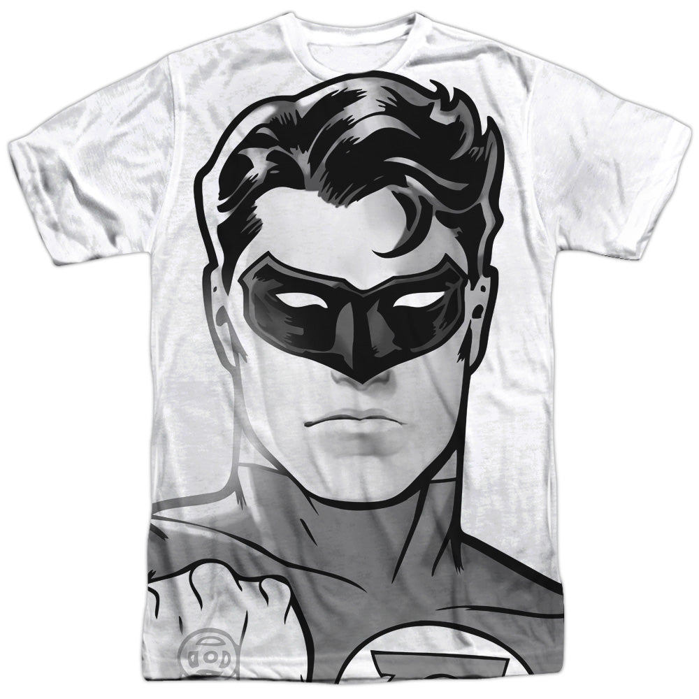 Green Lantern - Bw Gl Head - Short Sleeve Adult Poly Crew - White T-shirt