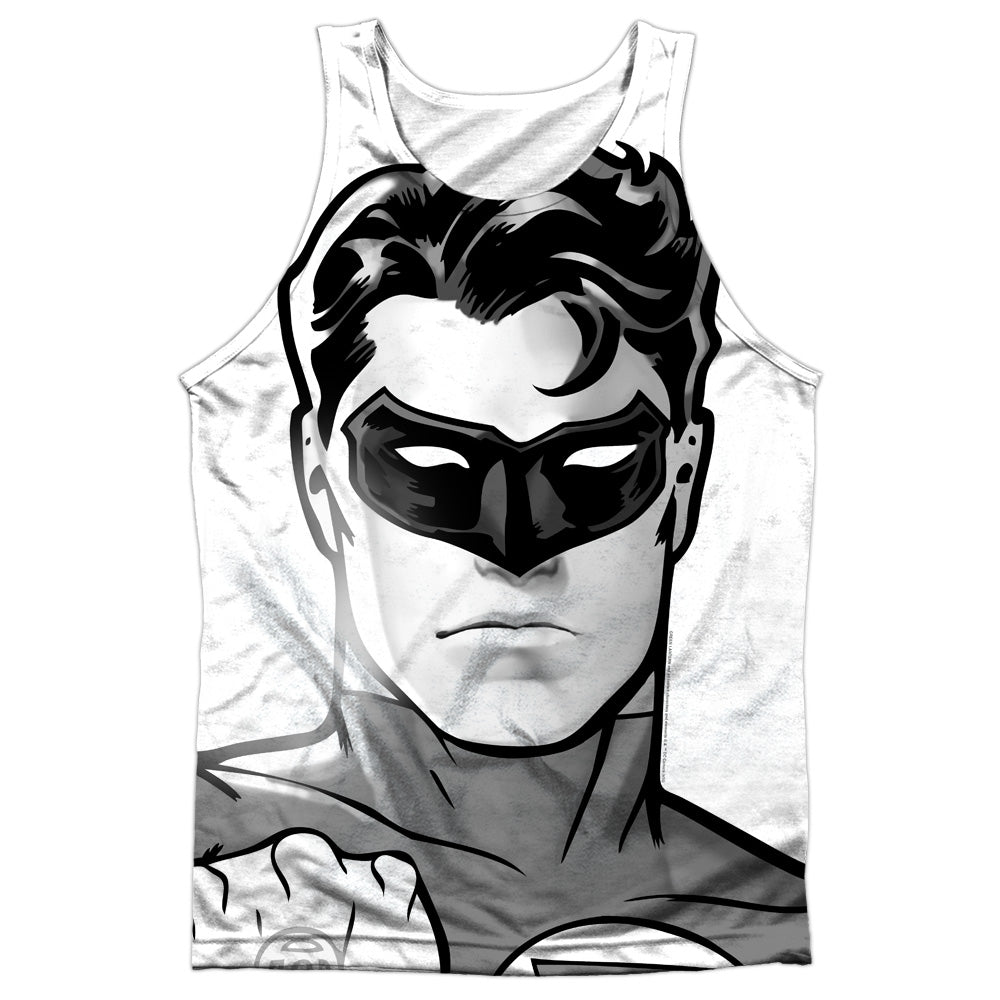 Green Lantern - Bw Gl Head - Adult 100% Poly Tank Top - White