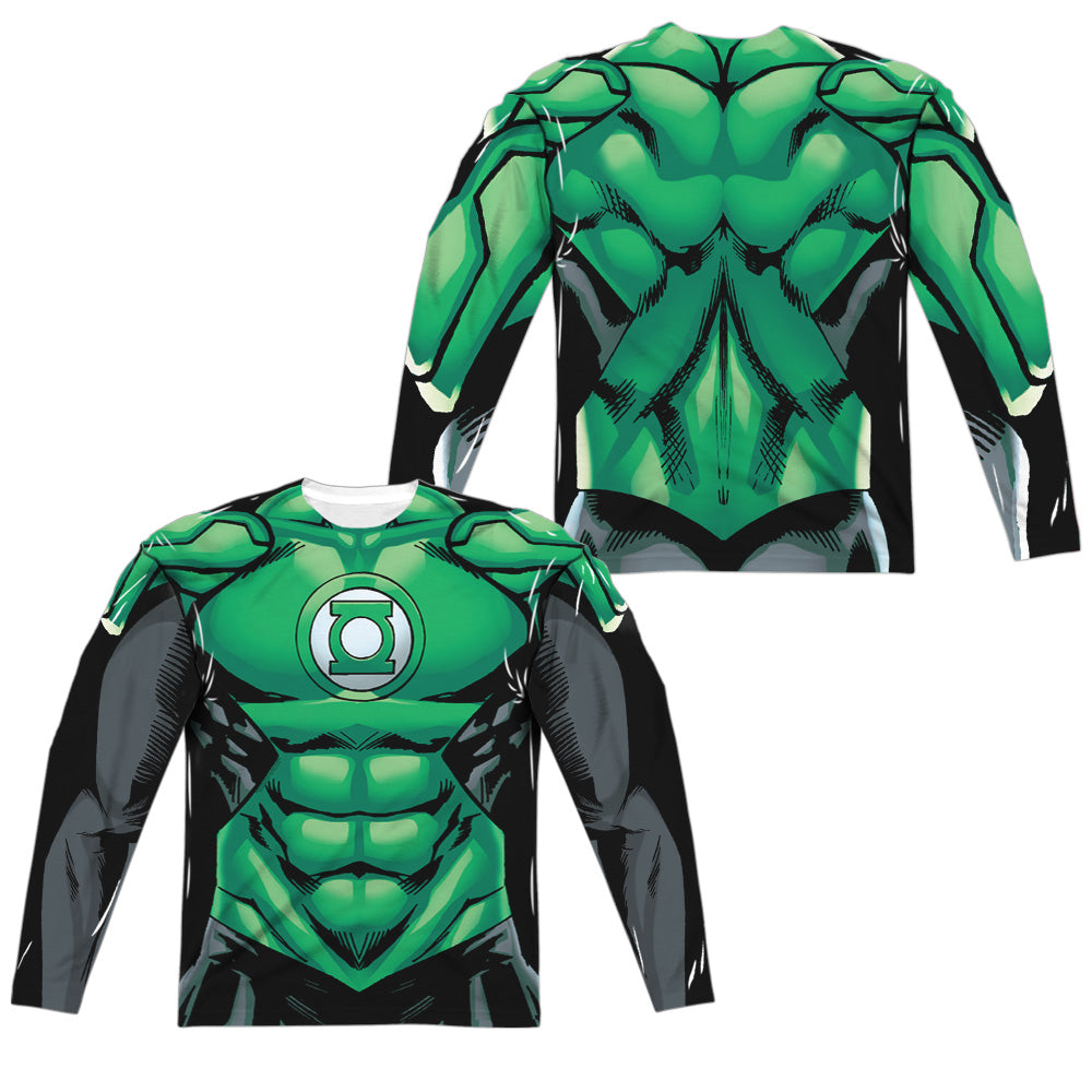 Green Lantern - Uniform (Front/back Print) - Long Sleeve Adult Poly Crew - White T-shirt