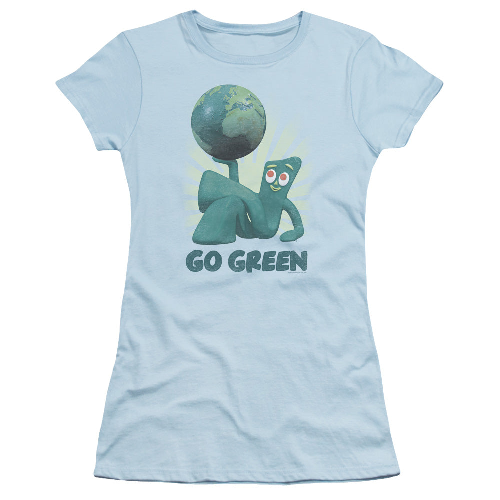 Gumby - Go Green - Short Sleeve Junior Sheer - Light Blue T-shirt