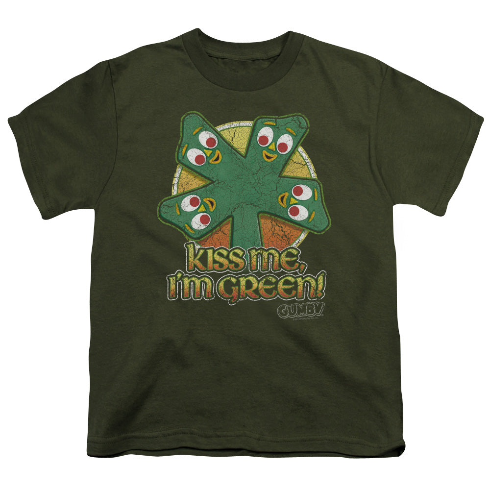 Gumby - Kiss Me - Short Sleeve Youth 18/1 - Military Green T-shirt