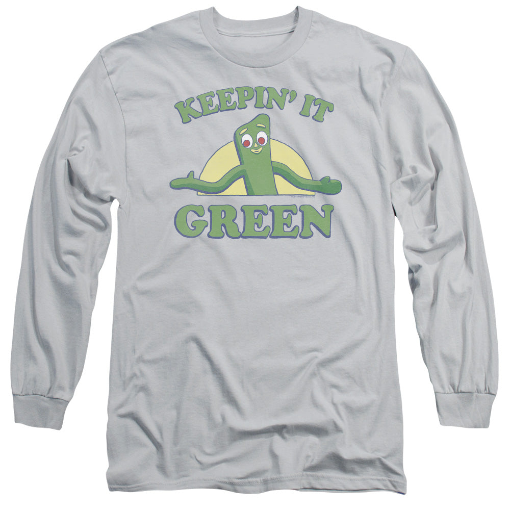 Gumby - Keepin It Green - Long Sleeve Adult 18/1 - Silver T-shirt