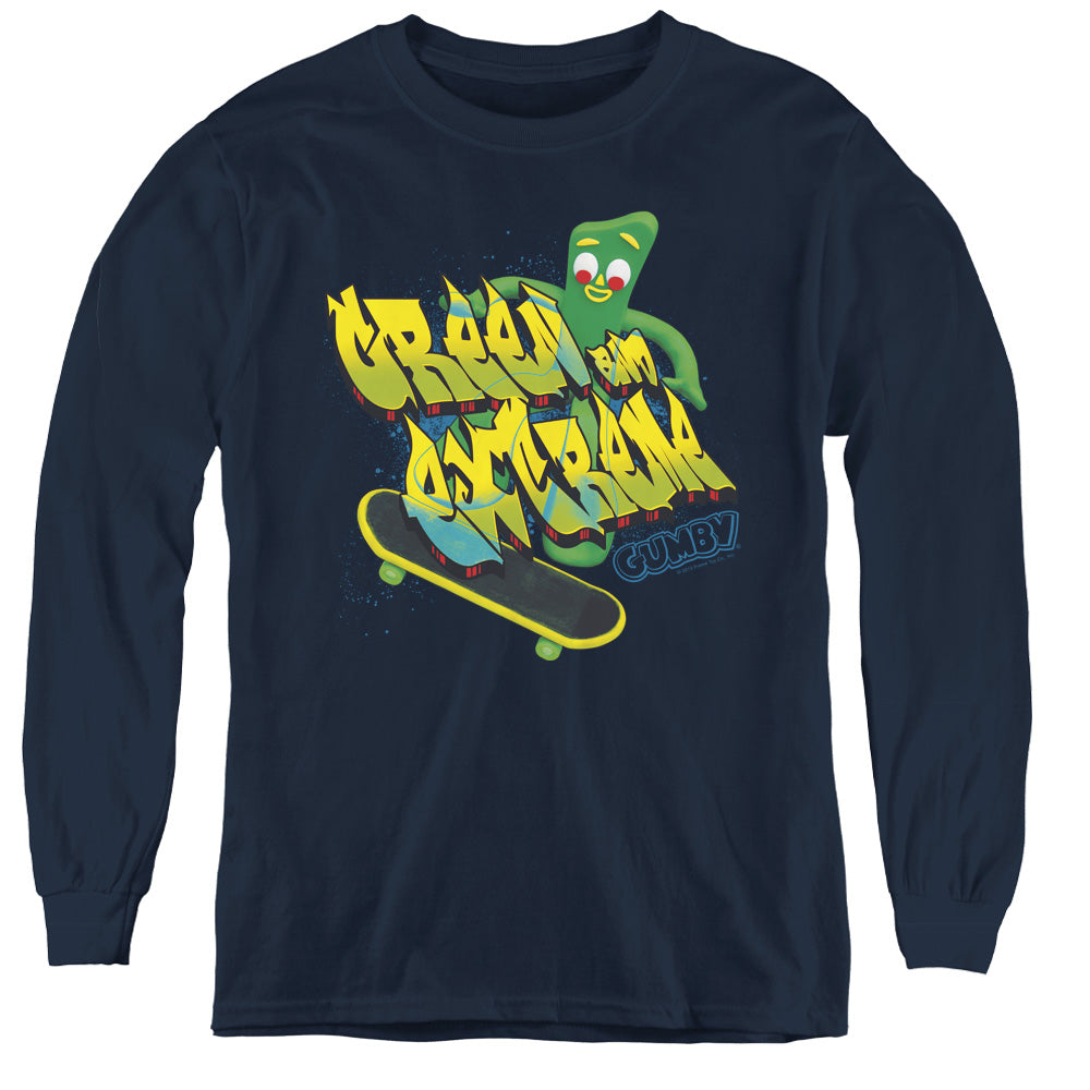 Gumby - Green And Extreme - Youth Long Sleeve Tee - Navy