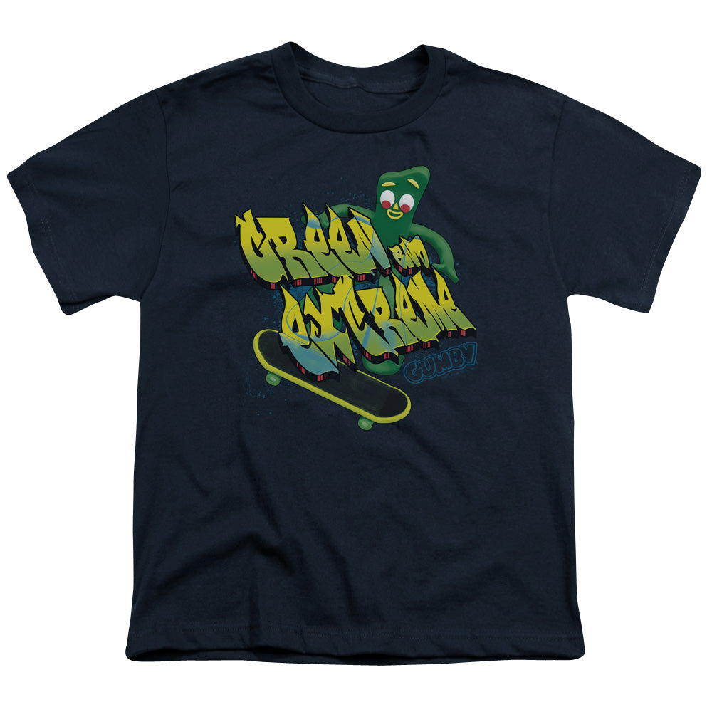 Gumby - Green And Extreme - Short Sleeve Youth 18/1 - Navy T-shirt