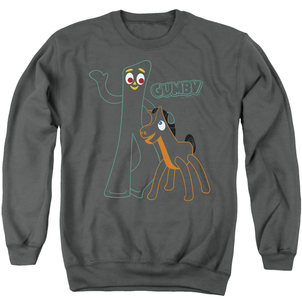 Gumby - Outlines - Adult Crewneck Sweatshirt - Charcoal