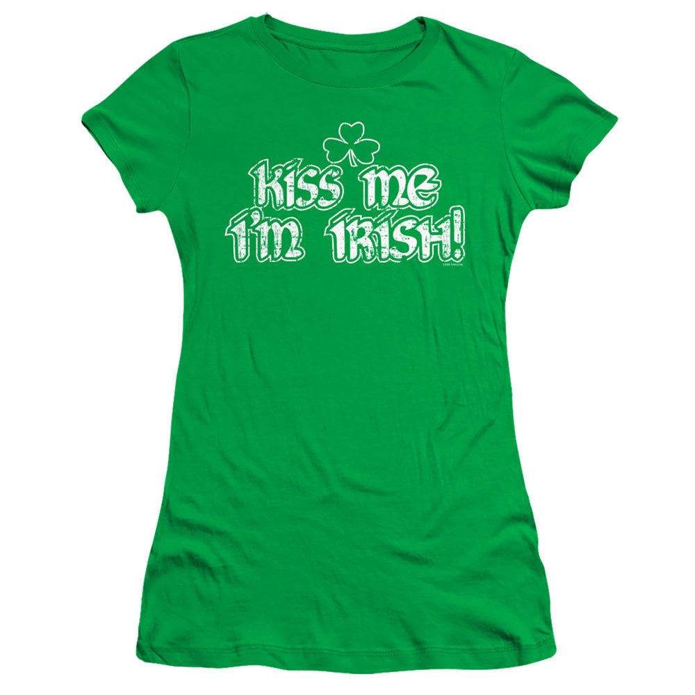 Kiss Me Im Irish - Short Sleeve Junior Sheer - Kelly Green T-shirt