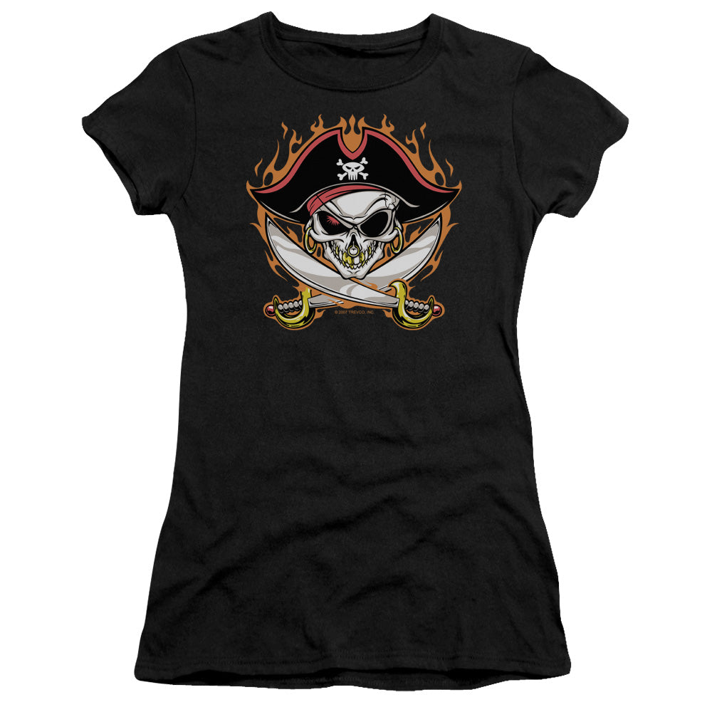 Pirate Skull - Short Sleeve Junior Sheer - Black T-shirt