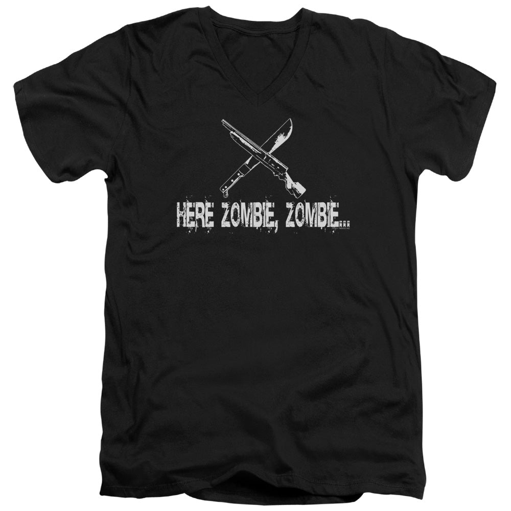 Here Zombie Zombie - Short Sleeve Adult V-neck - Black T-shirt