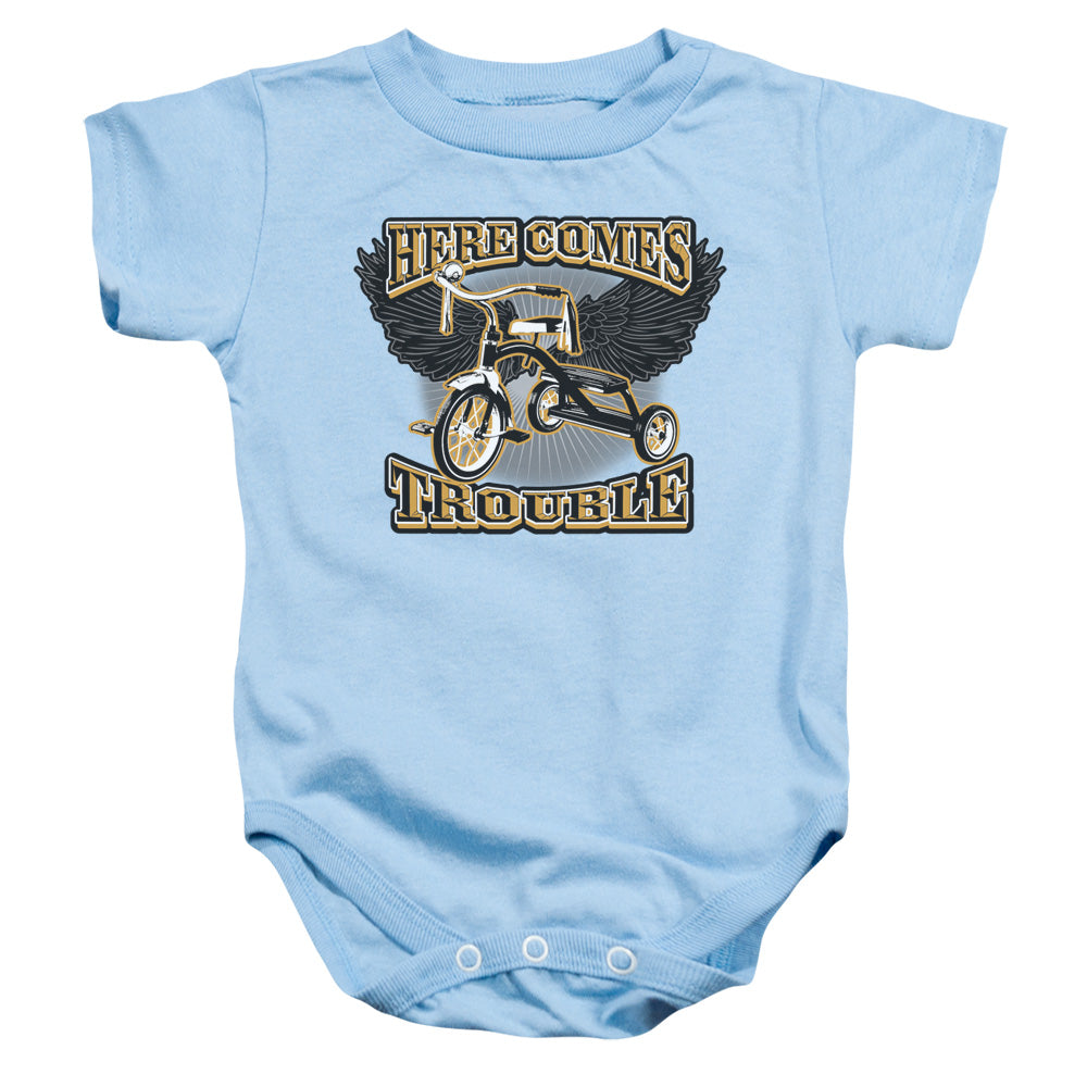 Here Comes Trouble - Infant Snapsuit - Light Blue