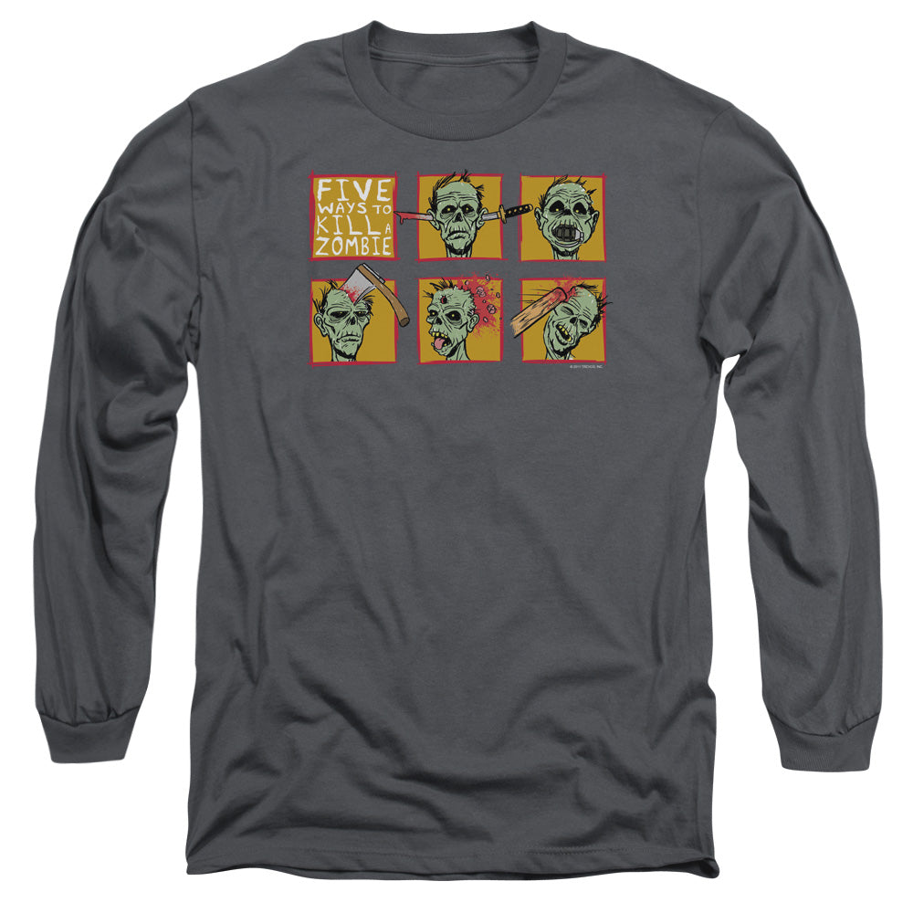 Five Ways To Kill A Zombie - Long Sleeve Adult 18 - 1 - Charcoal T-shirt