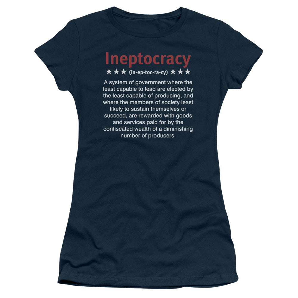 Ineptocracy - Short Sleeve Junior Sheer - Navy T-shirt