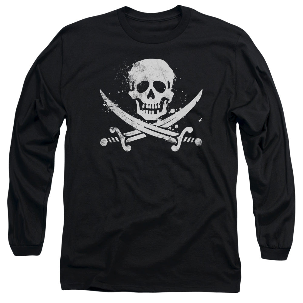 Distressed Jolly Roger - Long Sleeve Adult 18 - 1 - Black T-shirt
