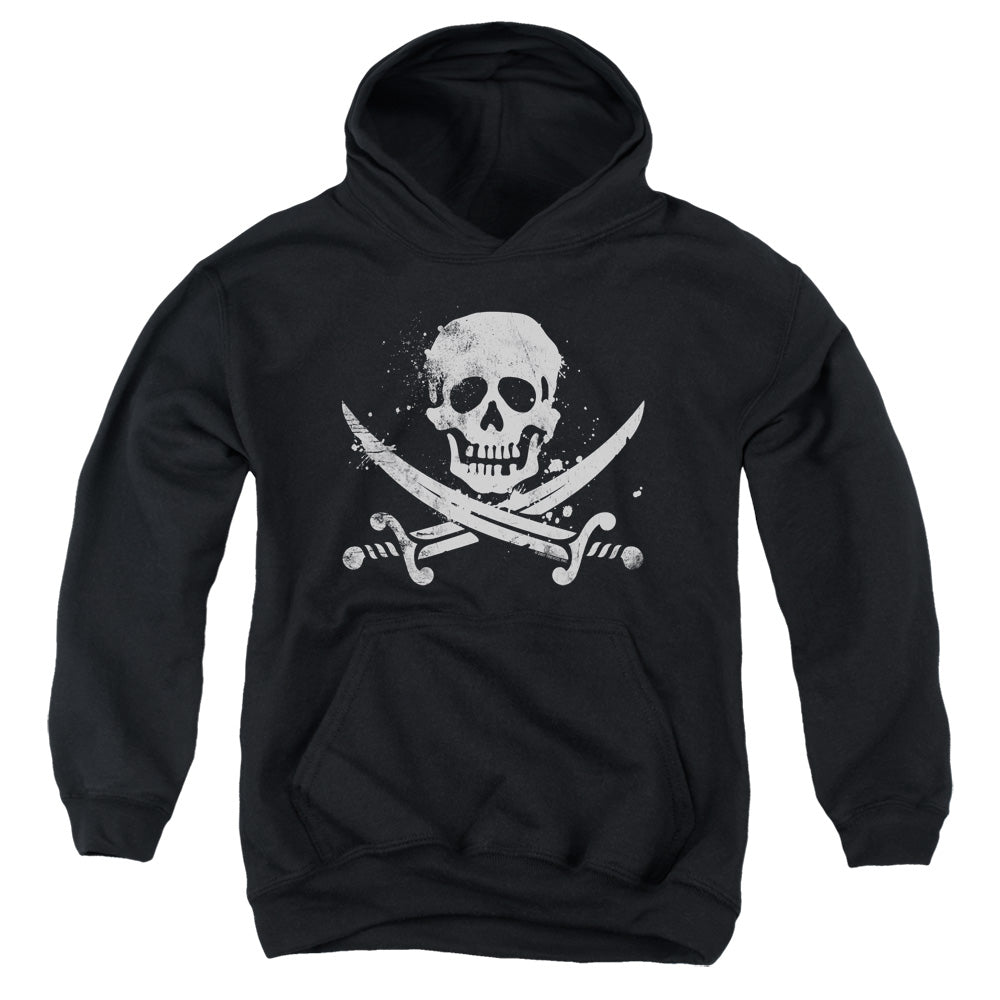 Distressed Jolly Roger - Youth Pull-over Hoodie - Black