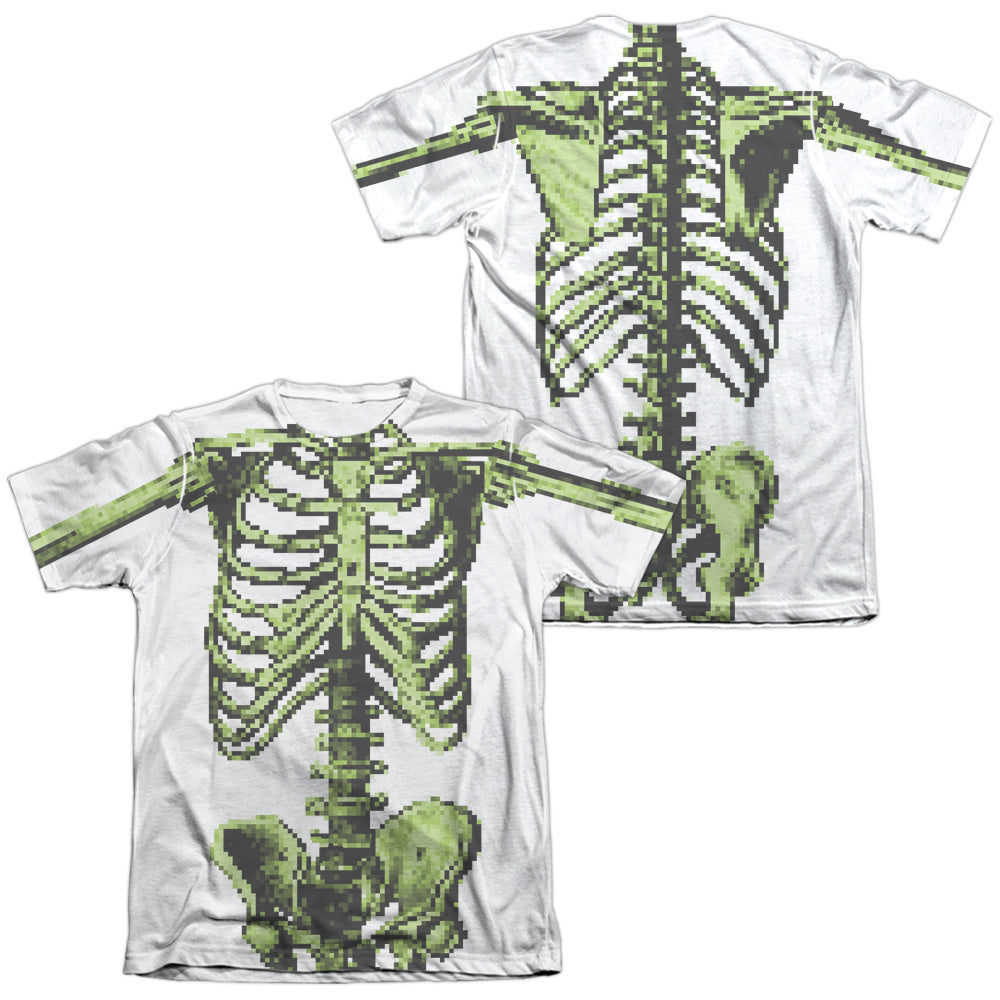 8 Bit Skeleton (Front - Back Print) - Adult Poly/cotton Short Sleeve Tee - White T-shirt