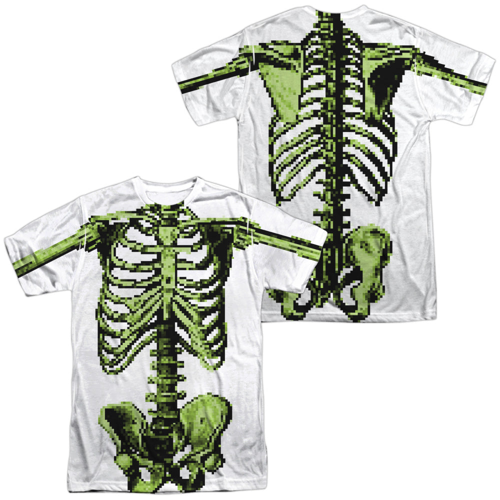 8 Bit Skeleton (Front - Back Print) - Short Sleeve Adult Poly Crew - White T-shirt