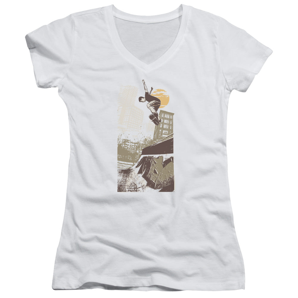 Skater On Half Pipe - Junior V-neck - White