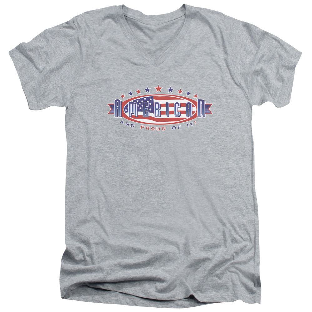 American And Proud - Short Sleeve Adult V-neck - Athletic Heather T-shirt