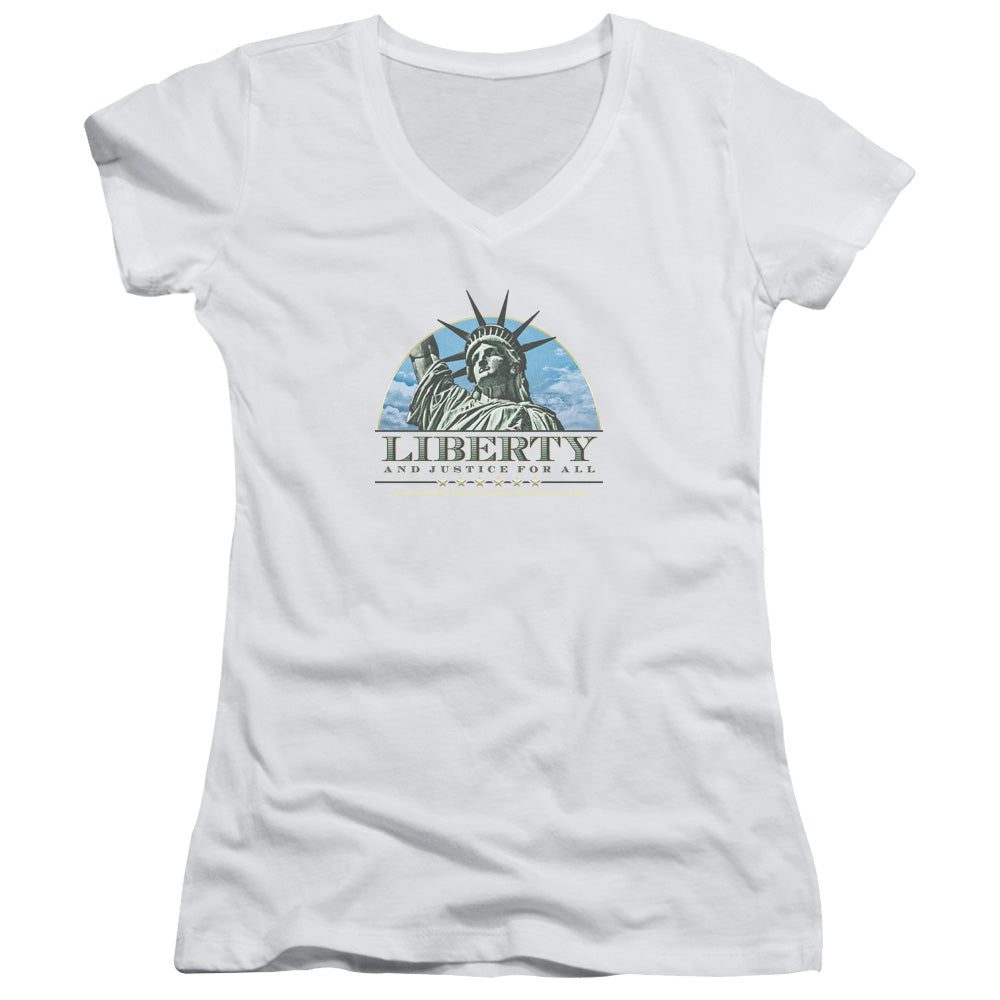Liberty And Justice - Junior V-neck - White