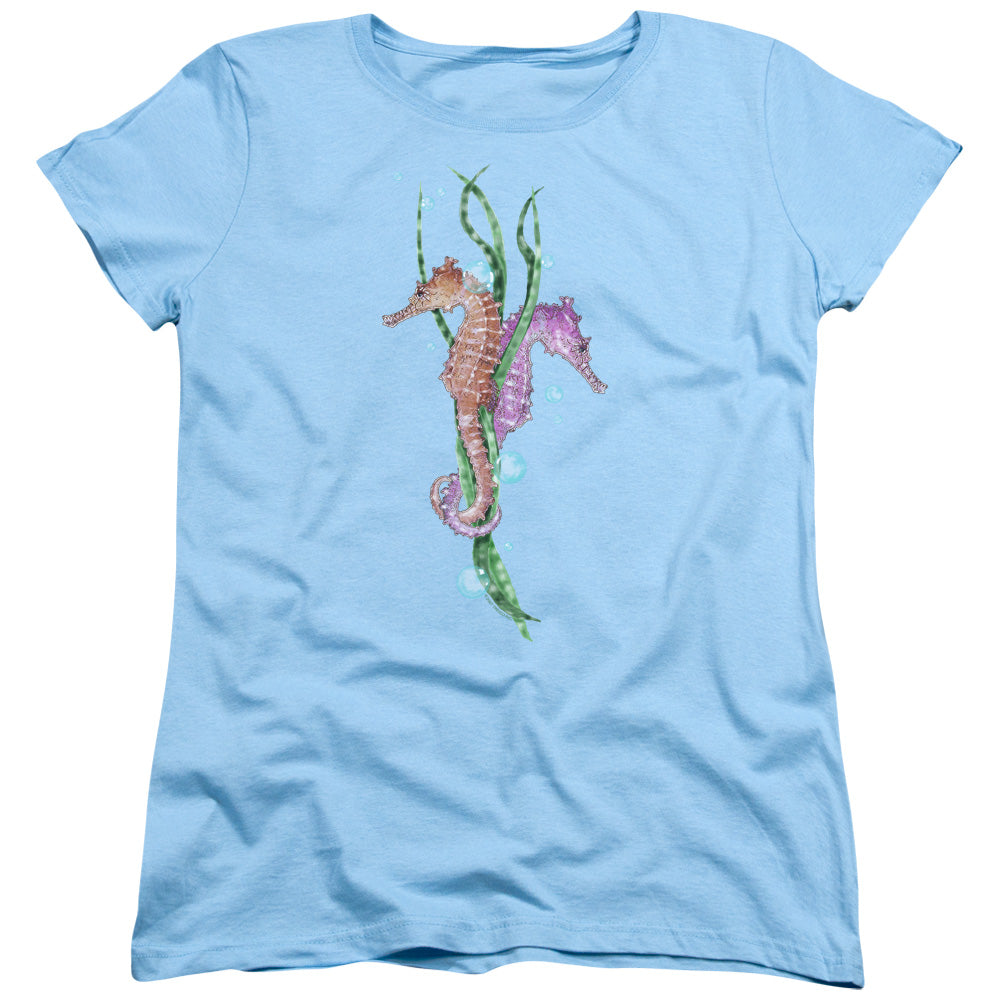 Wildlife - Seahorse Dance - Short Sleeve Womens Tee - Light Blue T-shirt