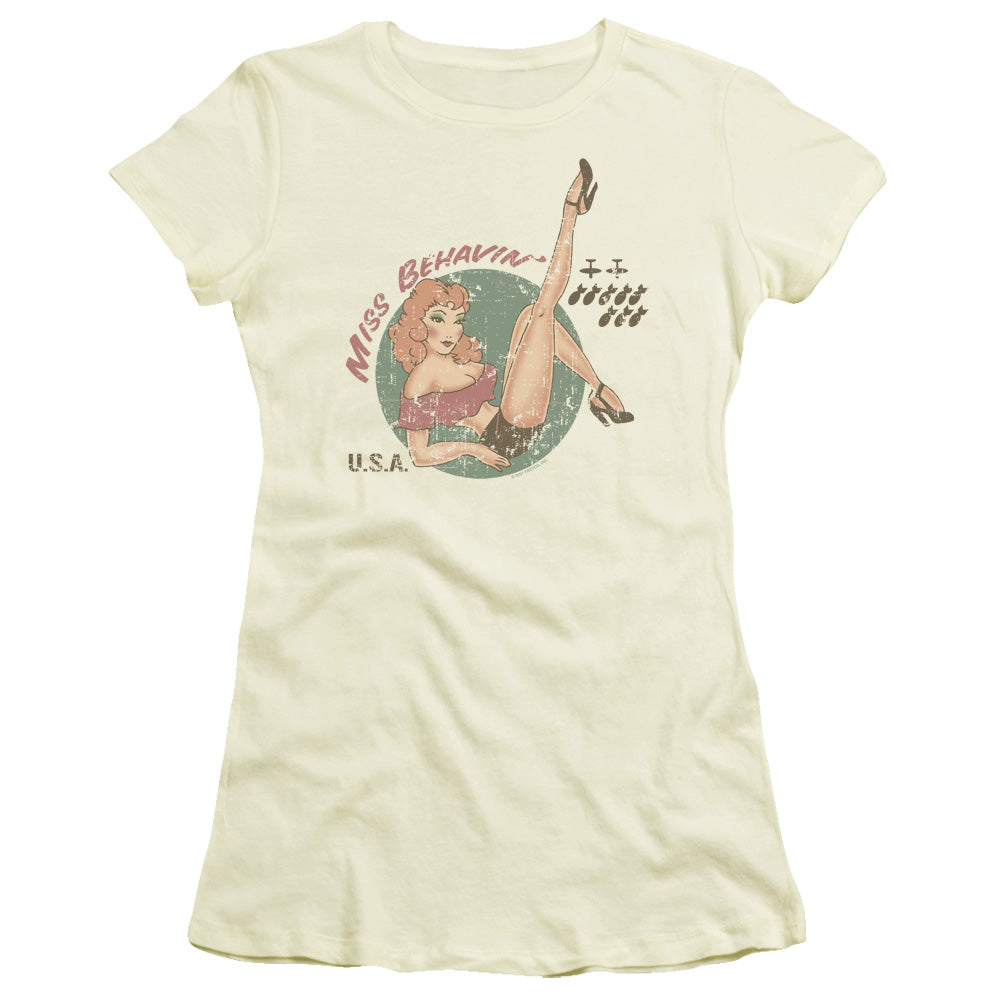 Miss Behavin - Short Sleeve Junior Sheer - Cream T-shirt