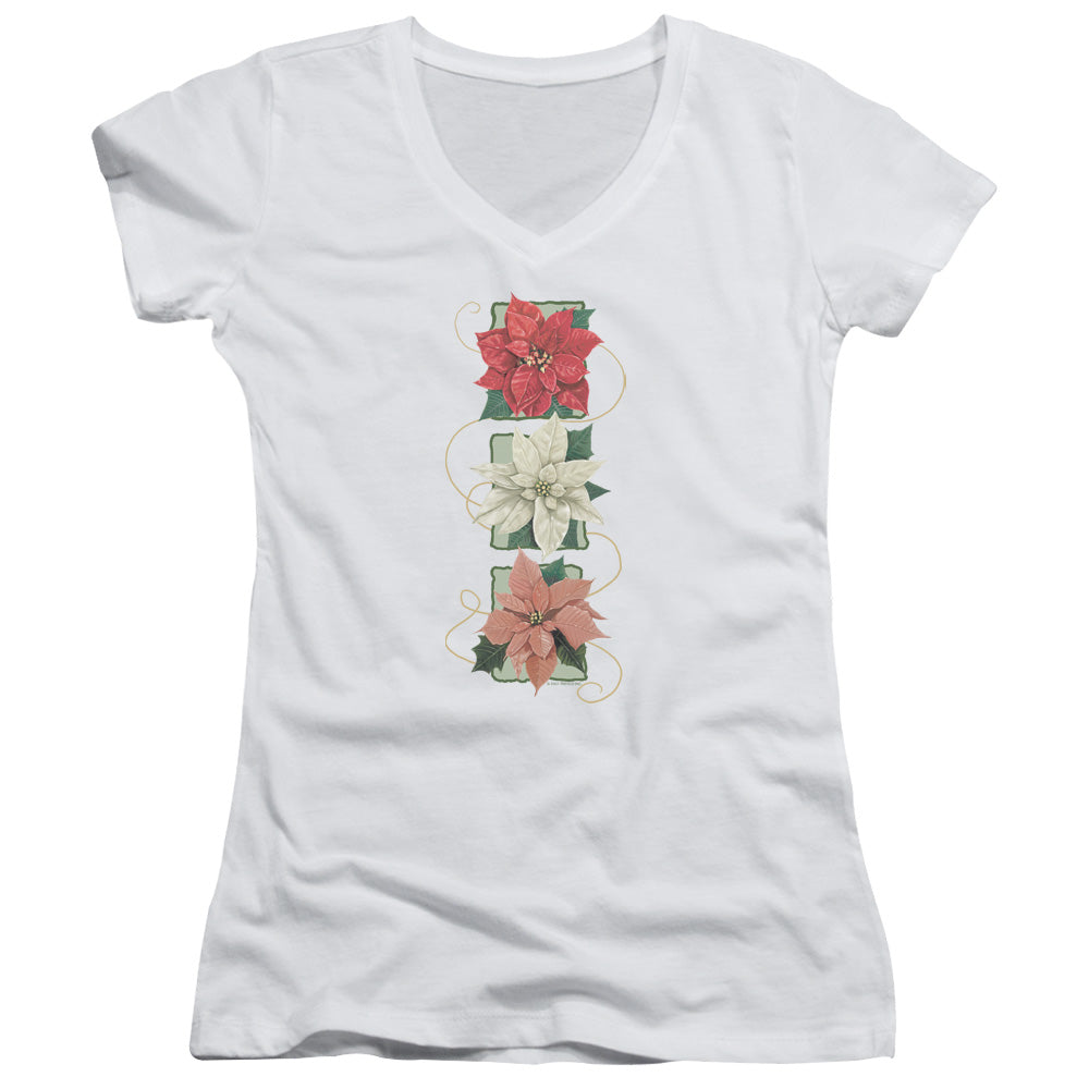 Poinsettias - Junior V-neck - White