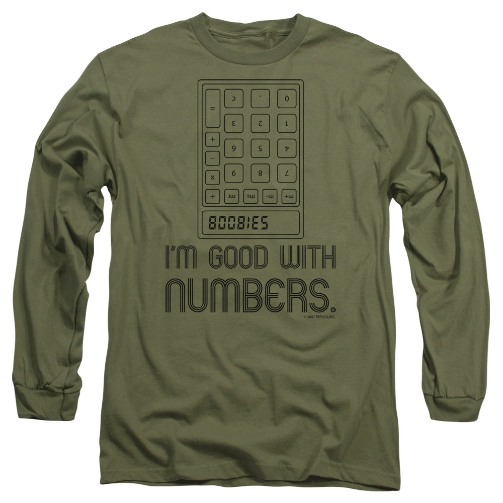 Good With Numbers - Long Sleeve Adult 18 - 1 - Military Green T-shirt