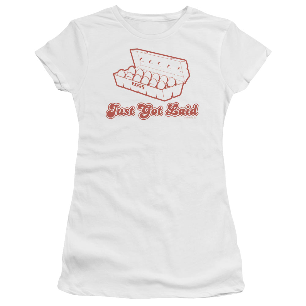 Just Got Laid - Short Sleeve Junior Sheer - White T-shirt