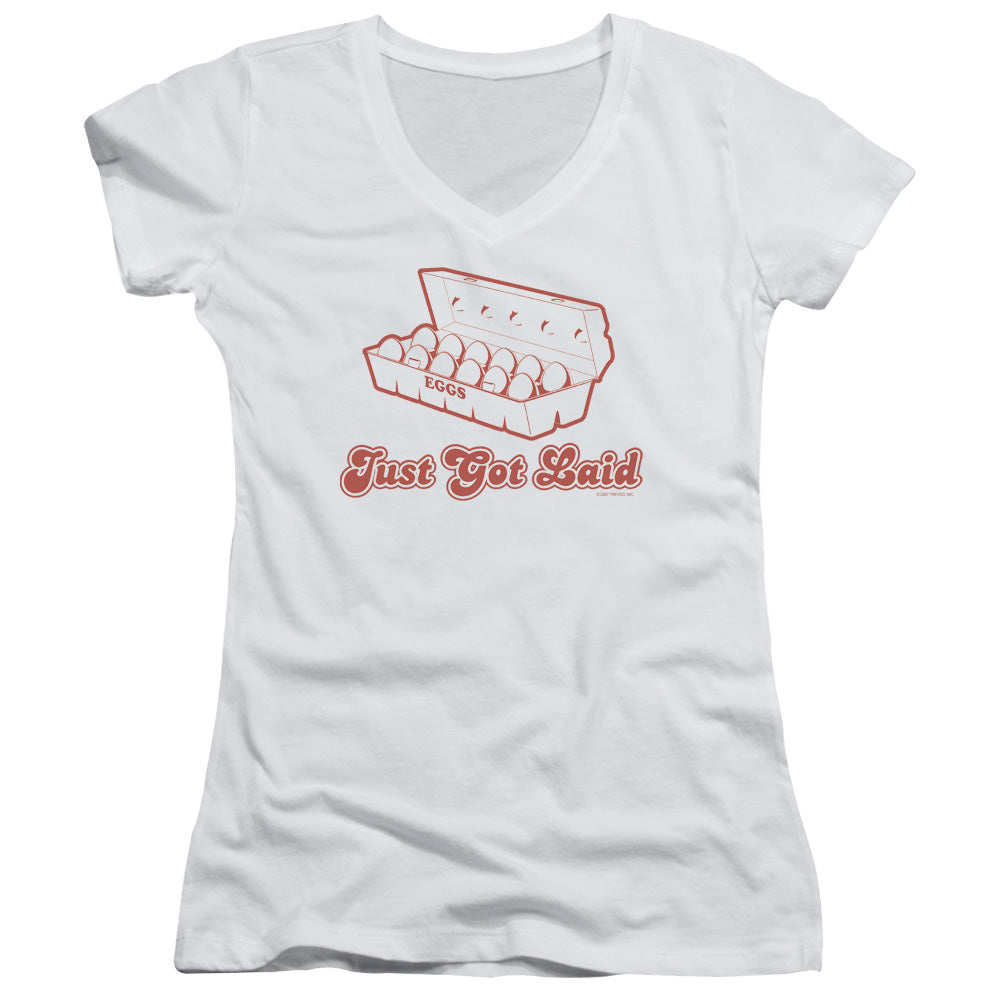 Just Got Laid - Junior V-neck - White
