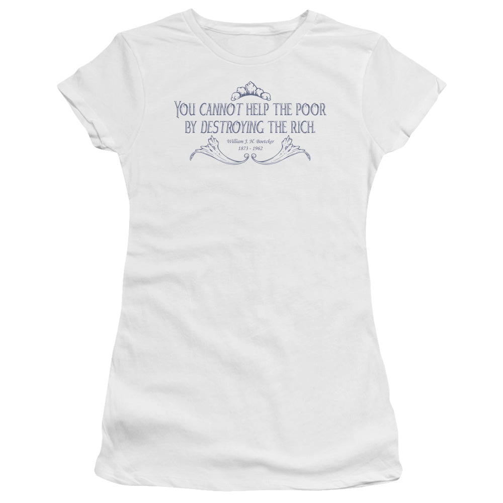 Cannot Help The Poor - Short Sleeve Junior Sheer - White T-shirt