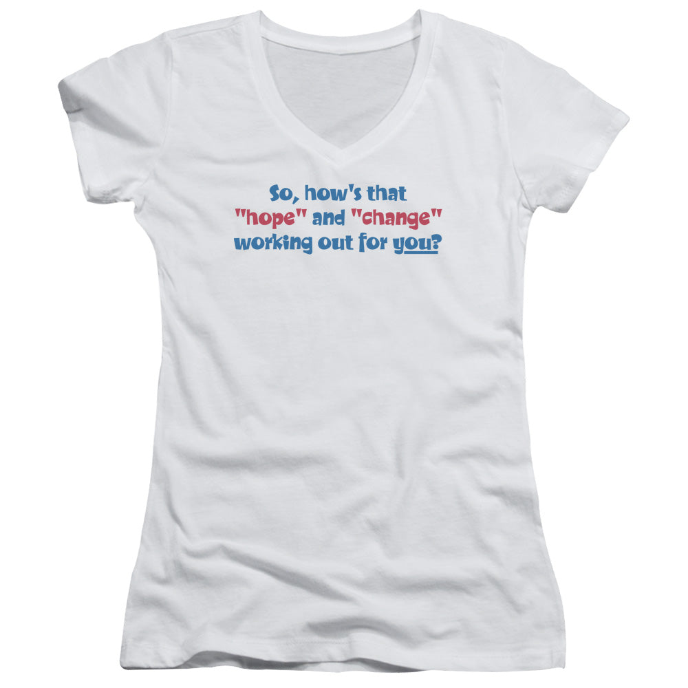 Hope And Change - Junior V-neck - White