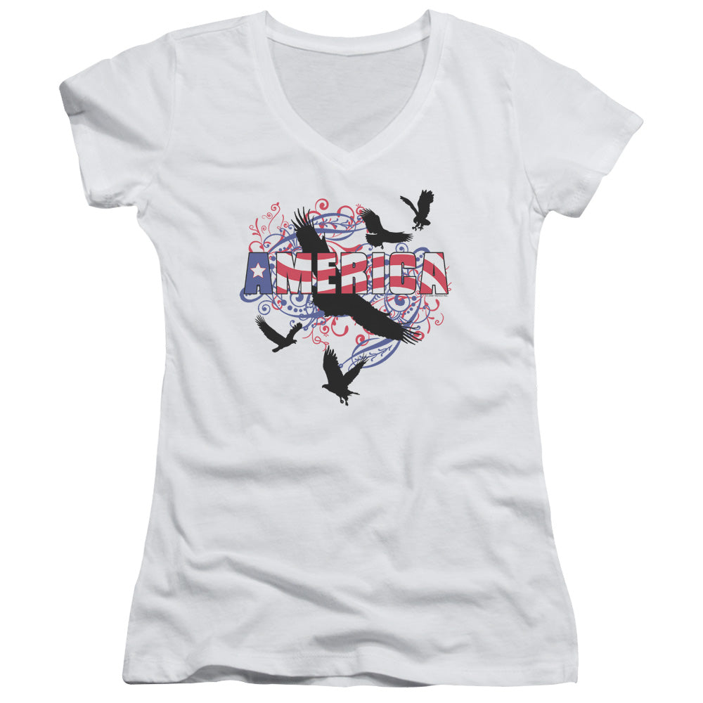 Scrolling America - Junior V-neck - White