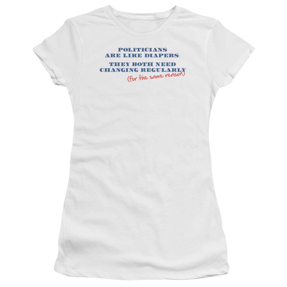 Politicians Diapers - Short Sleeve Junior Sheer - White T-shirt