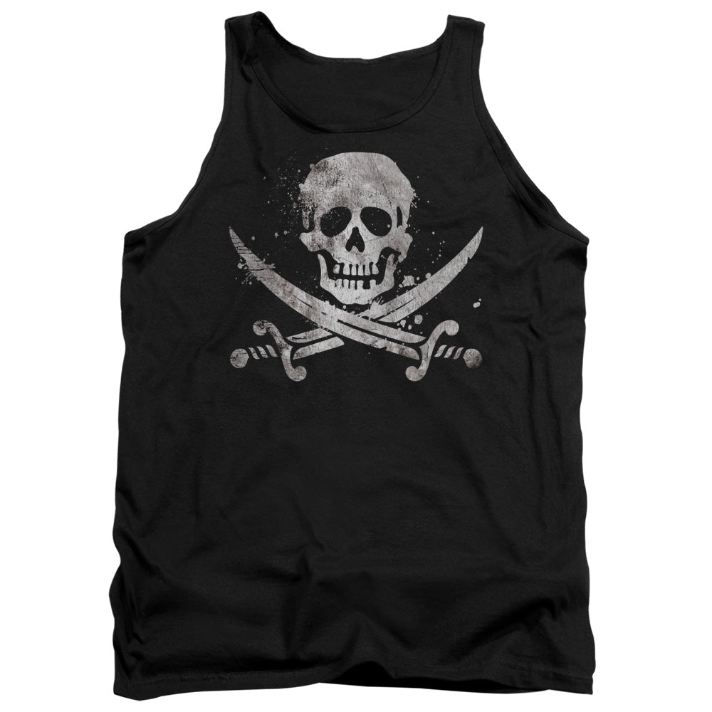 Distressed Jolly Roger - Adult Tank - Black