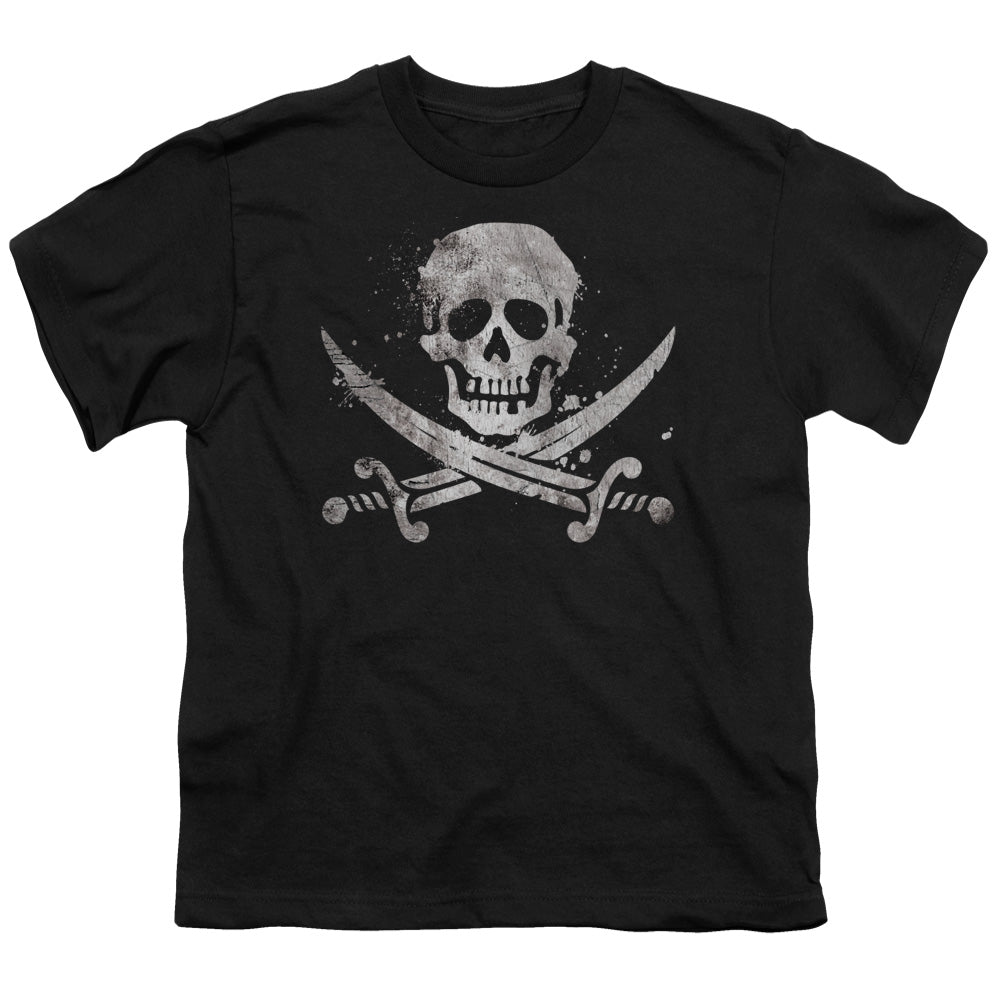Distressed Jolly Roger - Short Sleeve Youth 18 - 1 - Black T-shirt