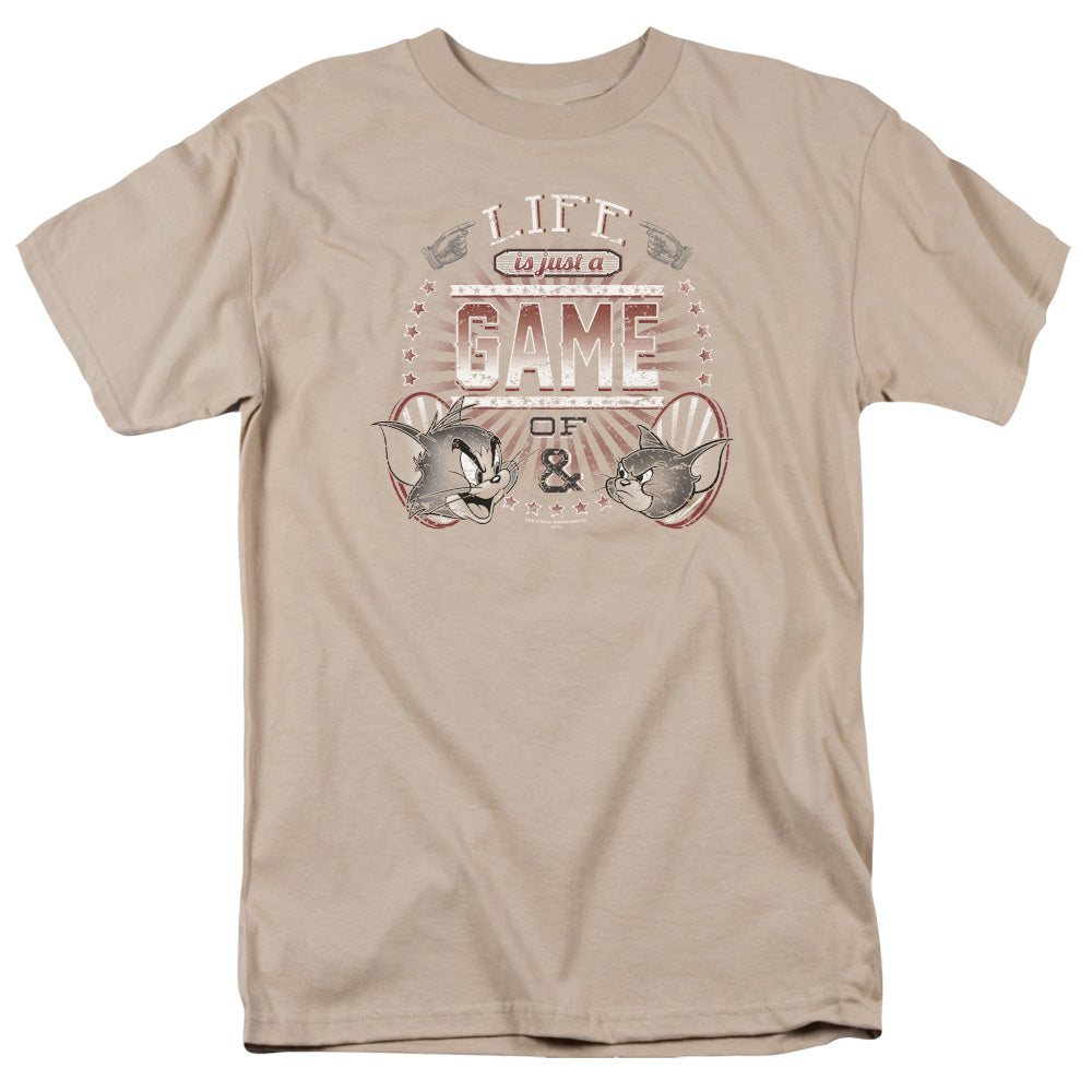 Tom And Jerry - Life Is A Game - Short Sleeve Adult 18/1 - Sand T-shirt