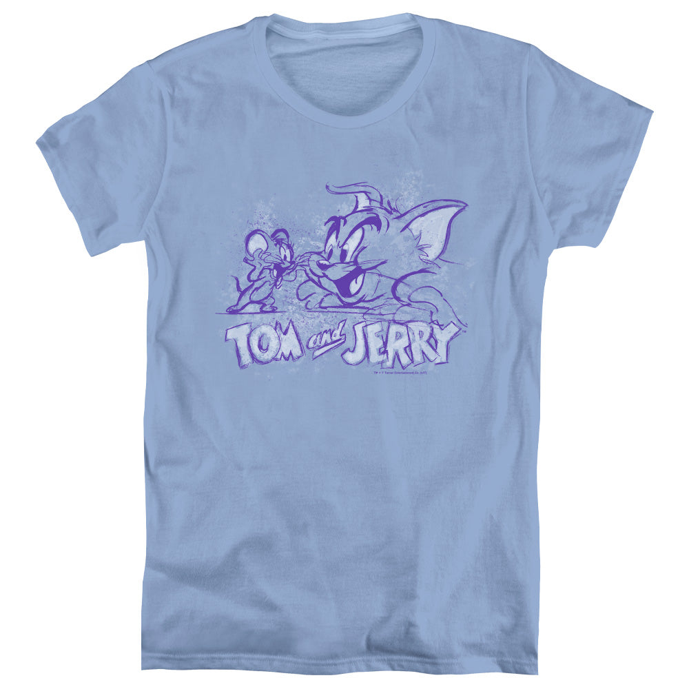 Tom And Jerry - Sketchy - Short Sleeve Womens Tee - Carolina Blue T-shirt