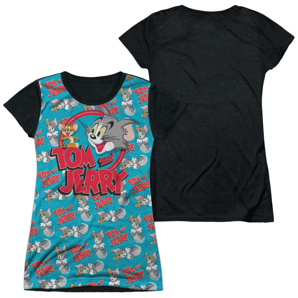 Tom And Jerry - Double Trouble - Short Sleeve Junior Poly Black Back - White T-shirt