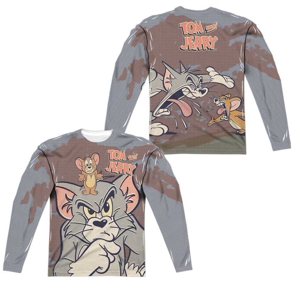 Tom And Jerry - Up To No Good (Front/back Print) - Long Sleeve Adult Poly Crew - White T-shirt