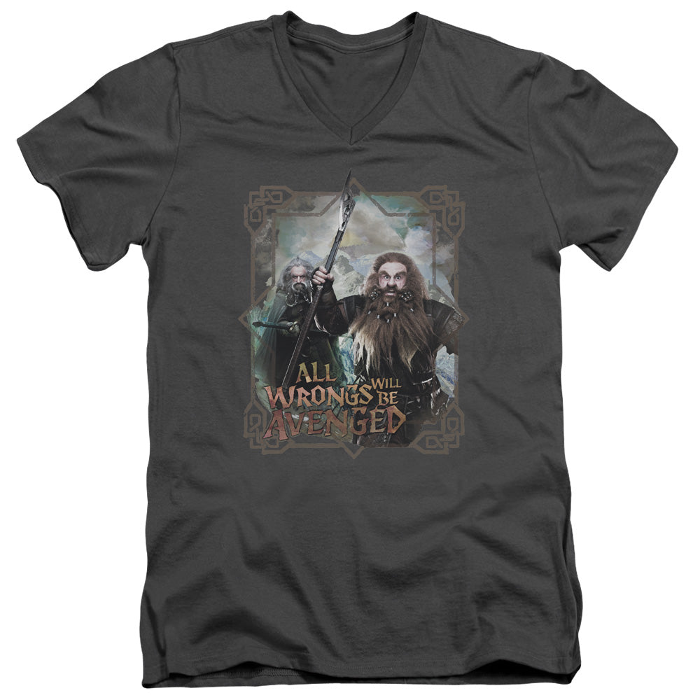 The Hobbit - Wrongs Avenged - Short Sleeve Adult V-neck - Charcoal T-shirt