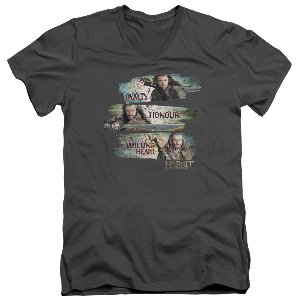 The Hobbit - Loyalty And Honour - Short Sleeve Adult V-neck - Charcoal T-shirt