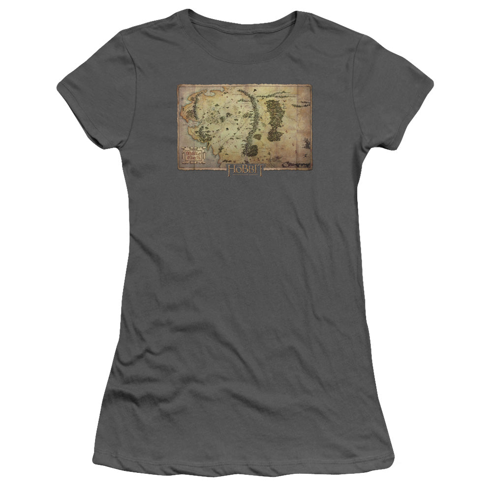 The Hobbit - Middle Earth Map - Short Sleeve Junior Sheer - Charcoal T-shirt