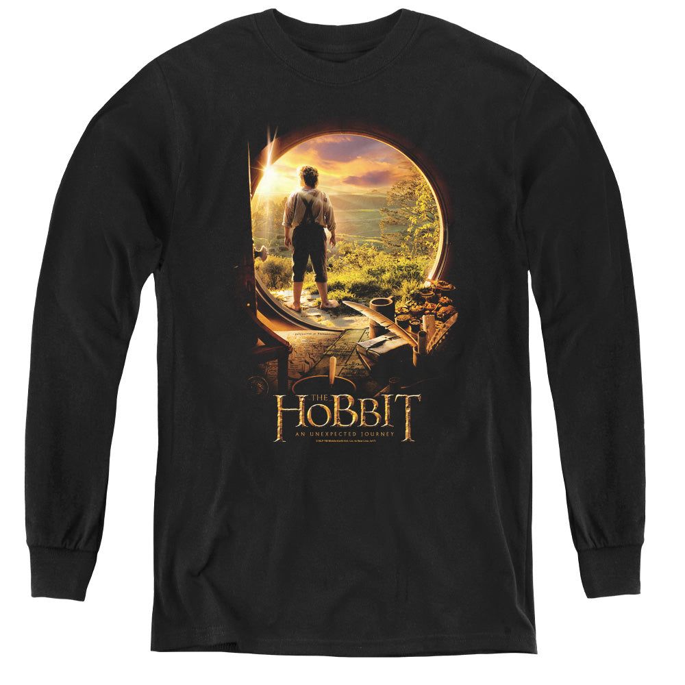 The Hobbit - Hobbit In Door - Youth Long Sleeve Tee - Black