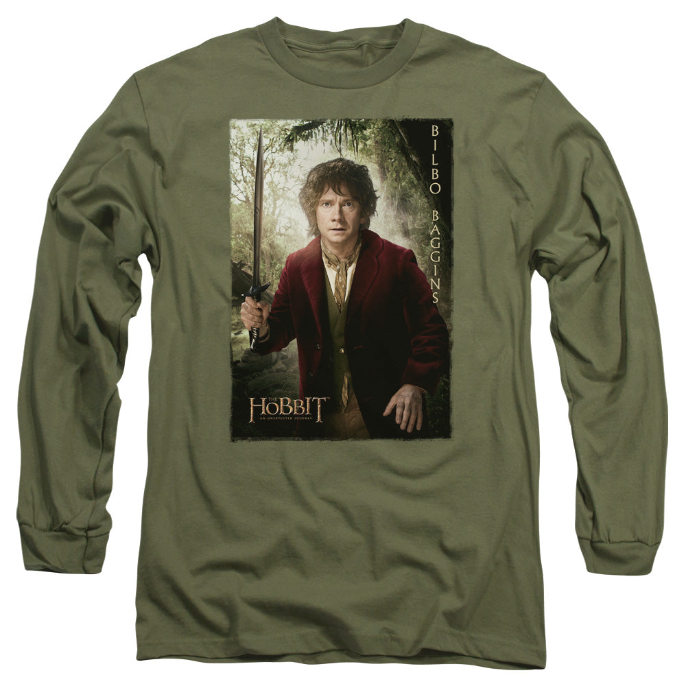 The Hobbit - Bilbo Poster - Long Sleeve Adult 18/1 - Military Green T-shirt