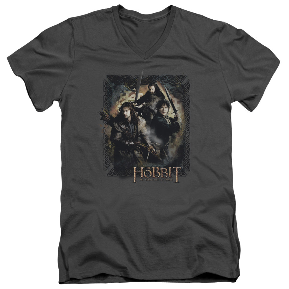 Hobbit - Weapons Drawn - Short Sleeve Adult V-neck 30/1 - Charcoal T-shirt